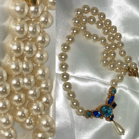 80s Swarovski Crystal Pearl BIB Statement Necklace - Picture 6 of 10